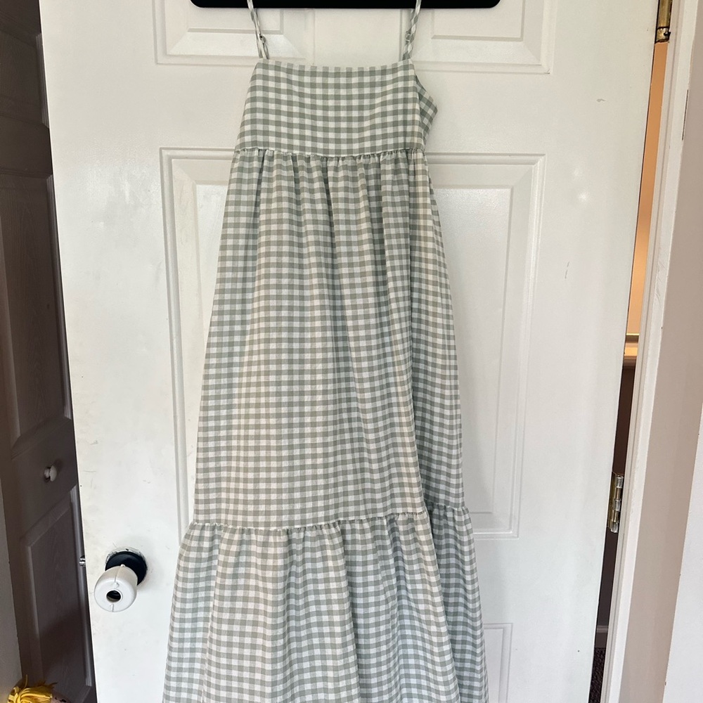 Petal & Pup Checkered Dress in Green and White